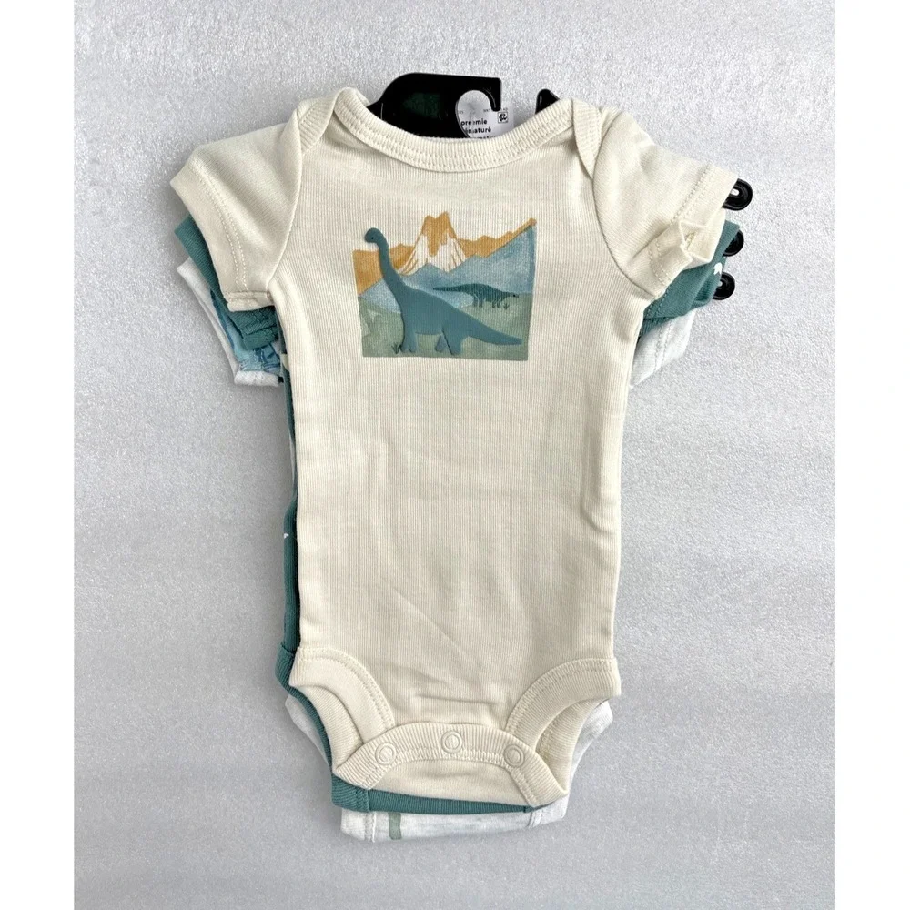 Carters Child Of Mine Baby Boy Dinosaur 5 Pieces - 3 Bodysuits & 2 Pants Preemie